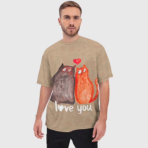 Мужская футболка оверсайз Влюбленные котики / 3D-принт – фото 3