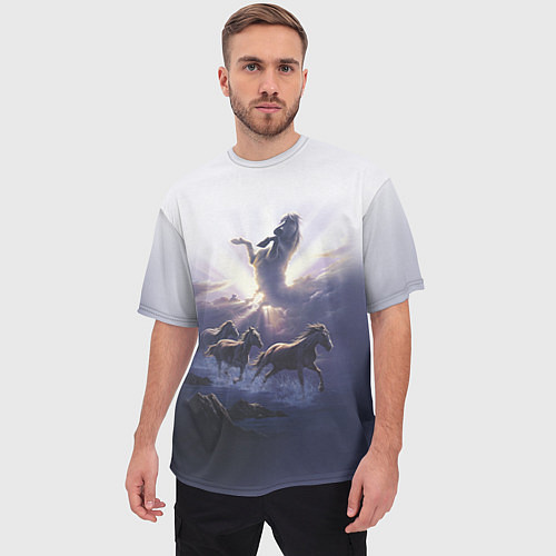 Мужская футболка оверсайз Небесные лошади / 3D-принт – фото 3