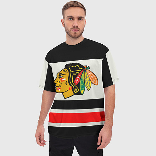 Мужская футболка оверсайз Chicago Blackhawks / 3D-принт – фото 3