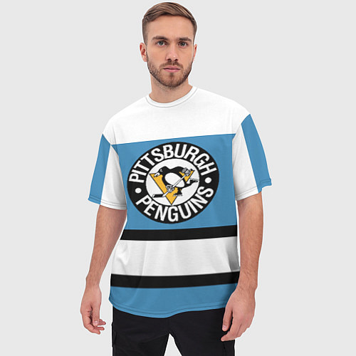 Мужская футболка оверсайз Pittsburgh Penguins: White / 3D-принт – фото 3