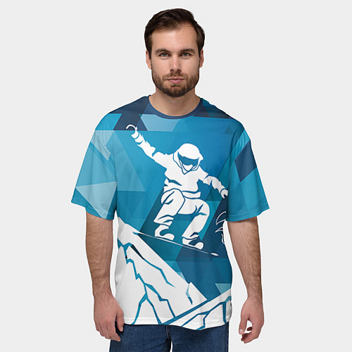 Мужская футболка оверсайз Горы и сноубордист / 3D-принт – фото 3
