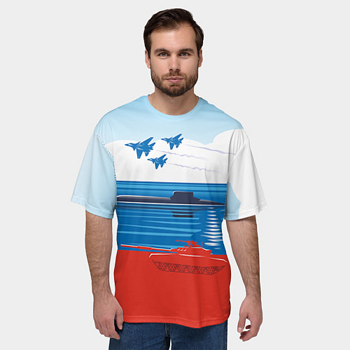 Мужская футболка оверсайз Россия: Триколор армии / 3D-принт – фото 3