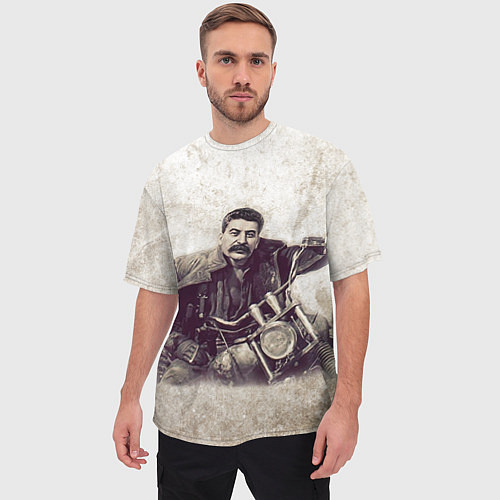 Мужская футболка оверсайз Сталин байкер / 3D-принт – фото 3