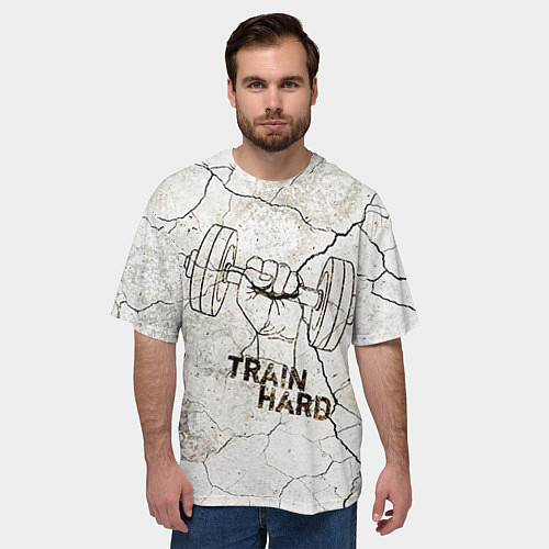 Мужская футболка оверсайз Train hard / 3D-принт – фото 3