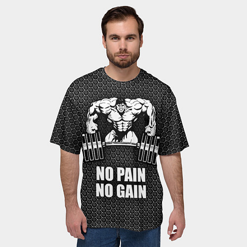 Мужская футболка оверсайз No pain, no gain / 3D-принт – фото 3