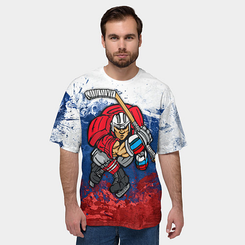 Мужская футболка оверсайз Русский хоккеист / 3D-принт – фото 3