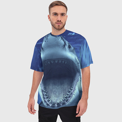 Мужская футболка оверсайз Белая акула / 3D-принт – фото 3