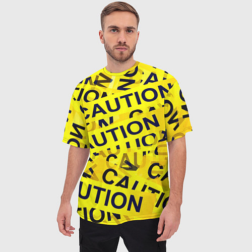 Мужская футболка оверсайз Caution / 3D-принт – фото 3