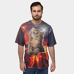 Футболка оверсайз мужская Кот на вулкане, цвет: 3D-принт — фото 2