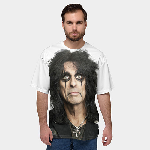 Мужская футболка оверсайз Элис Купер в гриме / 3D-принт – фото 3