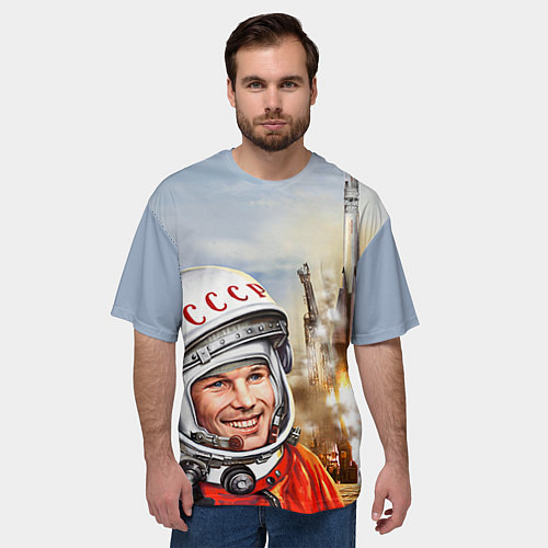 Мужская футболка оверсайз Гагарин взлетает / 3D-принт – фото 3