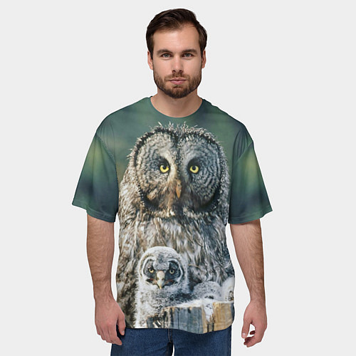 Мужская футболка оверсайз Сова с птенцами на пеньке / 3D-принт – фото 3