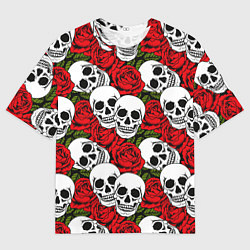 Мужская футболка оверсайз Черепа в розах