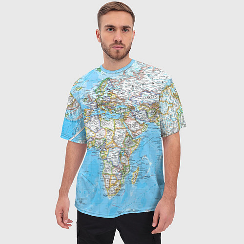 Мужская футболка оверсайз Карта мира - политическая / 3D-принт – фото 3