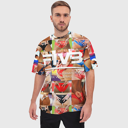 Мужская футболка оверсайз Волейбол скрытые знаки FIVB / 3D-принт – фото 3