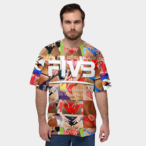 Мужская футболка оверсайз Волейбол скрытые знаки FIVB / 3D-принт – фото 3