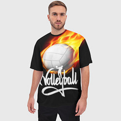 Футболка оверсайз мужская Волейбольный мяч летит в огне, цвет: 3D-принт — фото 2