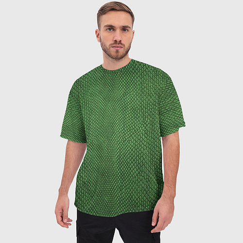 Мужская футболка оверсайз Змеиная зеленая кожа / 3D-принт – фото 3