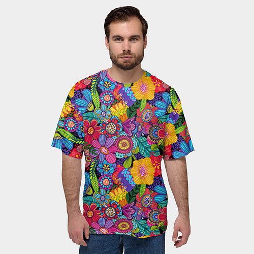 Мужская футболка оверсайз Яркие цветы / 3D-принт – фото 3