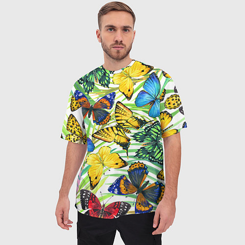Мужская футболка оверсайз Тропические бабочки / 3D-принт – фото 3