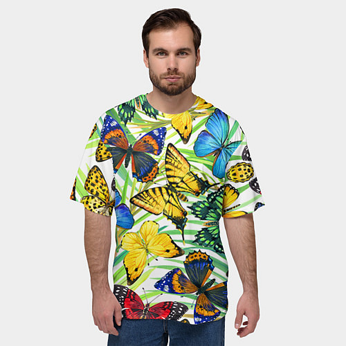 Мужская футболка оверсайз Тропические бабочки / 3D-принт – фото 3
