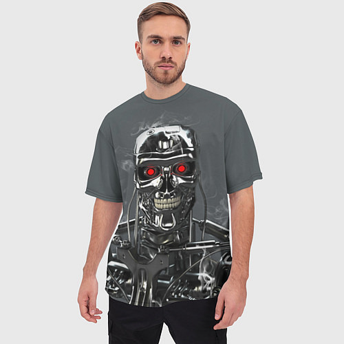 Мужская футболка оверсайз Скелет Терминатора / 3D-принт – фото 3