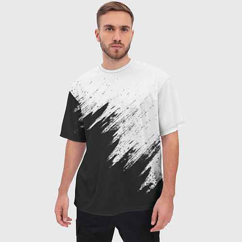 Мужская футболка оверсайз Черно-белый разрыв / 3D-принт – фото 3