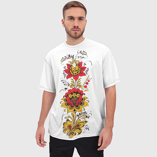 Мужская футболка оверсайз Хохлома: цветы / 3D-принт – фото 3
