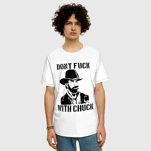 Мужская футболка оверсайз Dont Fuck With Chuck / Белый – фото 3