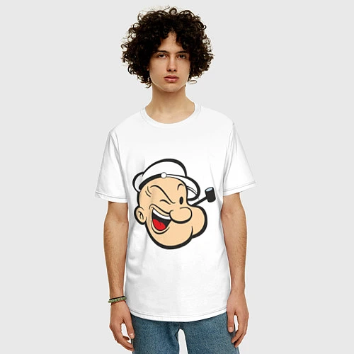 Мужская футболка оверсайз Popeye Face / Белый – фото 3