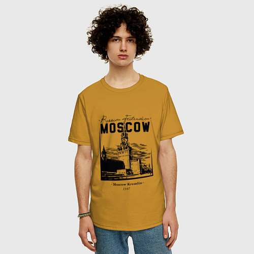 Мужская футболка оверсайз Moscow Kremlin 1147 / Горчичный – фото 3