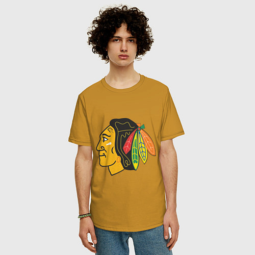 Мужская футболка оверсайз Chicago Blackhawks / Горчичный – фото 3