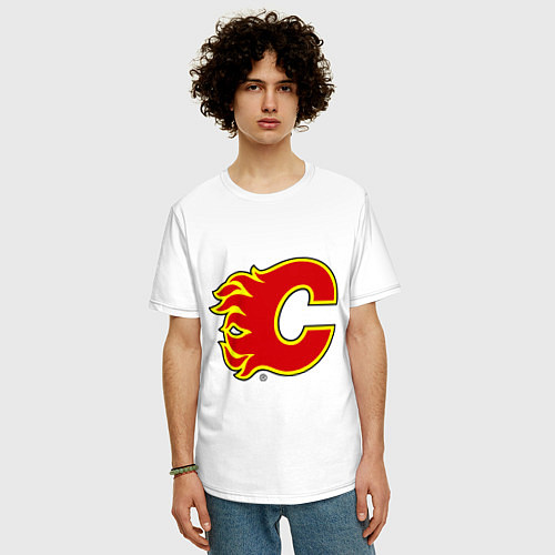 Мужская футболка оверсайз Calgary Flames / Белый – фото 3