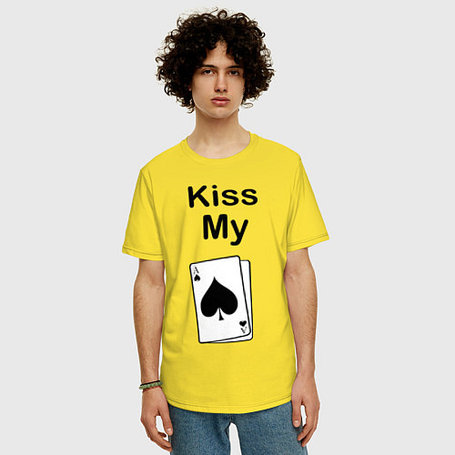 Мужская футболка оверсайз Kiss my card / Желтый – фото 3