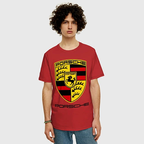 Мужская футболка оверсайз Porsche Stuttgart / Красный – фото 3