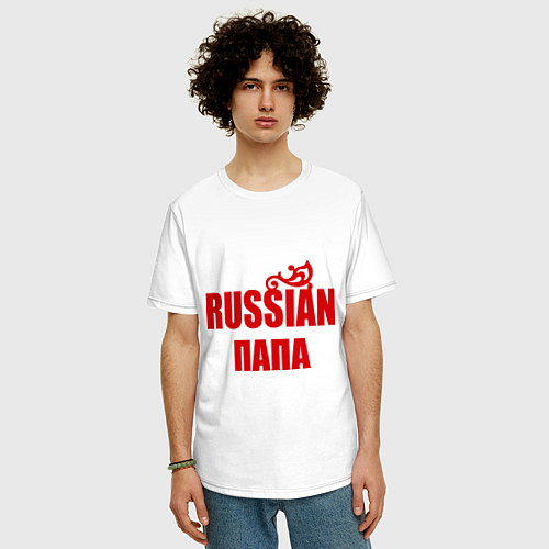 Мужская футболка оверсайз Russian папа / Белый – фото 3