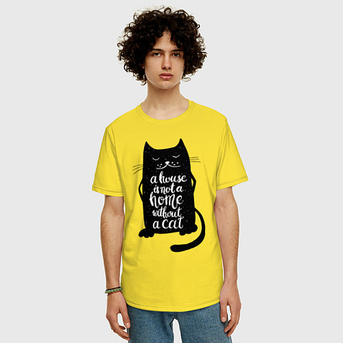 Мужская футболка оверсайз Черный кот / Желтый – фото 3