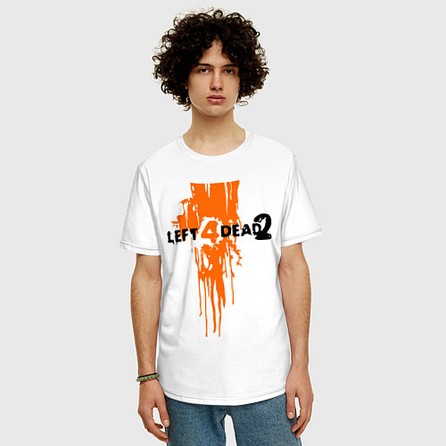Мужская футболка оверсайз Left 4 Dead 2 (кровь из шеи) / Белый – фото 3