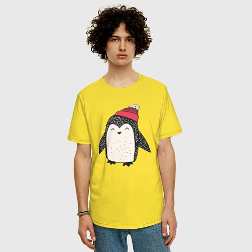 Мужская футболка оверсайз Зимний пингвин-мальчик / Желтый – фото 3
