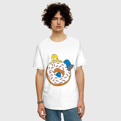 Мужская футболка оверсайз Гомер на пончике / Белый – фото 3