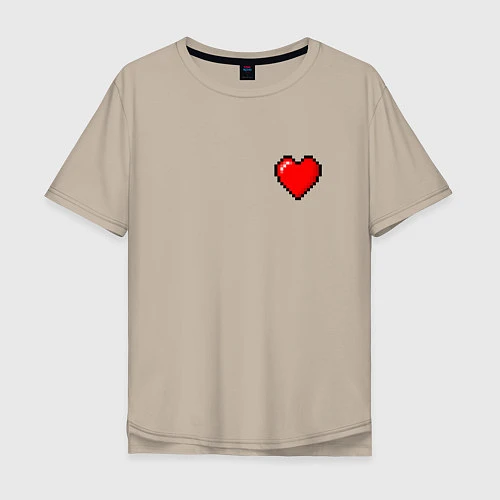 Мужская футболка оверсайз Пиксельное сердце / Миндальный – фото 1