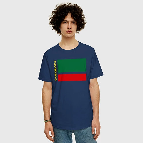Мужская футболка оверсайз Чечня: флаг / Тёмно-синий – фото 3
