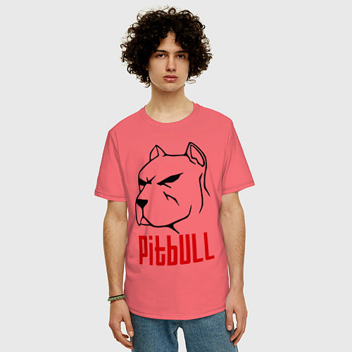 Мужская футболка оверсайз Pitbull (Питбуль) / Коралловый – фото 3