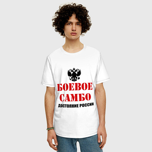 Мужская футболка оверсайз Боевое самбо России / Белый – фото 3