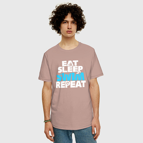 Мужская футболка оверсайз Eat sleep swim repeat / Пыльно-розовый – фото 3