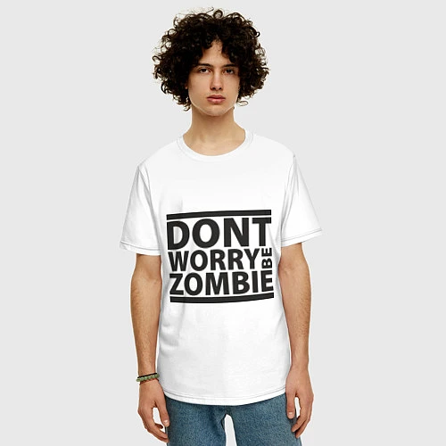 Мужская футболка оверсайз Dont worry be zombie / Белый – фото 3