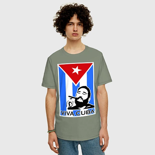 Мужская футболка оверсайз Fidel: Viva, Cuba! / Авокадо – фото 3