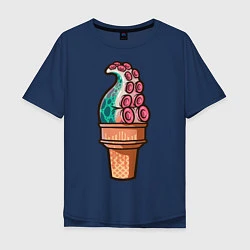 Футболка оверсайз мужская Мороженое-осьминог, цвет: тёмно-синий