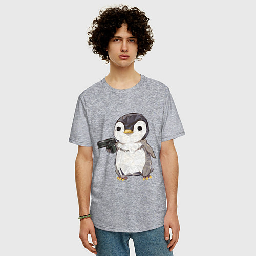 Мужская футболка оверсайз Пингвин с пистолетом / Меланж – фото 3