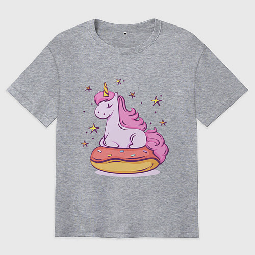 Мужская футболка оверсайз Единорог на пончике / Меланж – фото 1